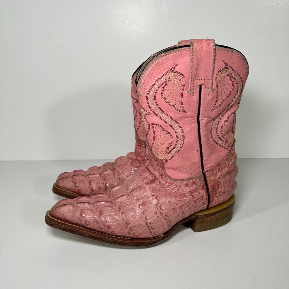 Montenegro Kids Pink Alligator Embossed Leather Western Cowboy Boots Size 17.5